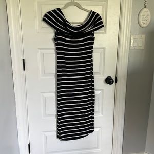 Off the shoulder black and white striped dress